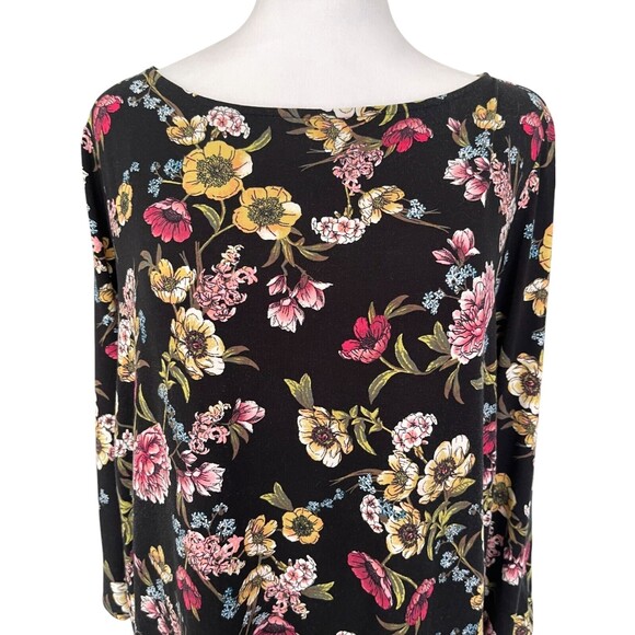 J. Jill Wearever Black Floral Tunic Top Petite L Cottagecore Artsy Dark Romantic - Picture 2 of 14